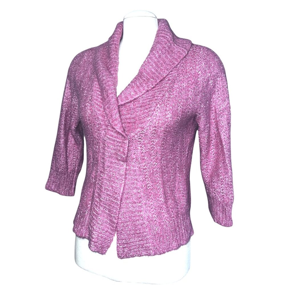 Pierre Cardin Womens Pink Shawl Collar Knit Cardigan Sweater Sz Medium